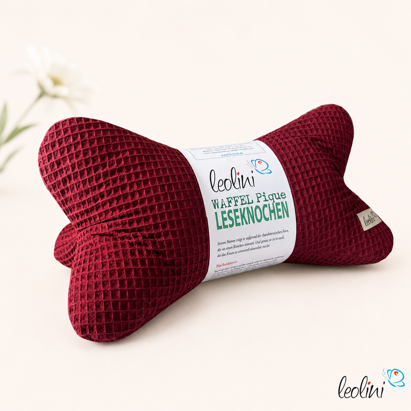 LeoliniLeseknochen aus Waffelstoff | Nackenkissen BORDEAUX | personalisierbar mit Name | handgemachtWaffelstoff Leseknochen unifarben