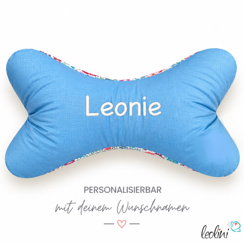 LeoliniLeseknochen personalisierbar PATCHWORK hellblau | Nackenkissen  | handgemacht