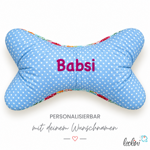 LeoliniLeseknochen personalisierbar BLUMENMIX | Nackenkissen | handgemachtLeseknochen gemustert