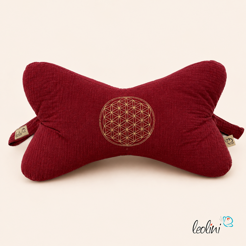 Leseknochen BLUME DES LEBENS Stickerei - MUSSELIN Double Gauze | BORDEAUX