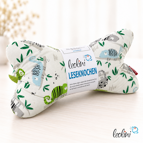 Leseknochen personalisierbar | Nackenkissen CHAMÄLEON | handgemacht von Leolini