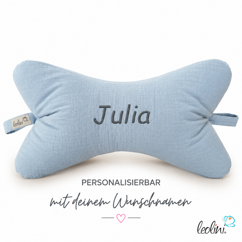 LeoliniLeseknochen MUSSELIN Double Gauze | HELLBLAU| personalisierbar mit NamensstickereiLeseknochen
