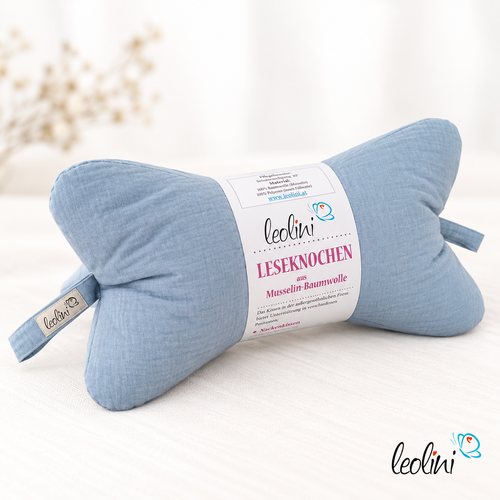 Leseknochen MUSSELIN Double Gauze | HELLBLAU| personalisierbar mit Namensstickerei