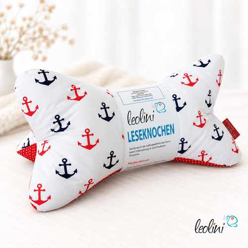 Leseknochen personalisierbar | Nackenkissen ANKER ROT | handgemacht