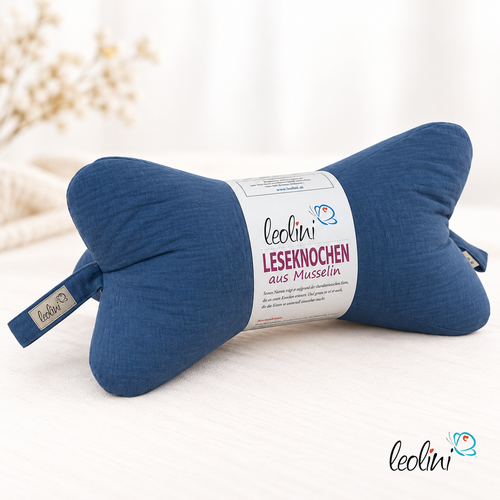 Leseknochen MUSSELIN Double Gauze | JEANSBLAU | personalisierbar mit Stickerei