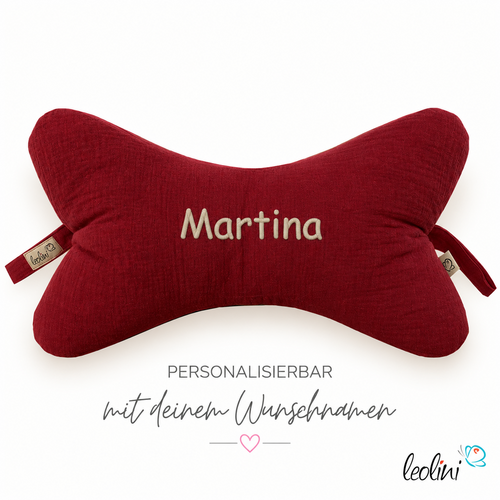 LeoliniLeseknochen MUSSELIN Double Gauze BORDEAUX - personalisierbar mit StickereiLeseknochen
