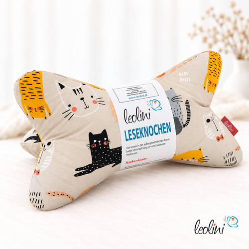Leseknochen personalisierbar - Katzen Nackenkissen COOL CATS mit Namensstickerei