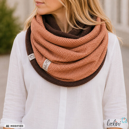 Handgefertigter Damen Schlauchschal Loop – Beidseitig tragbar mit Wellnessfleece & Mini-Zopfmuster Jersey | BLUSH
