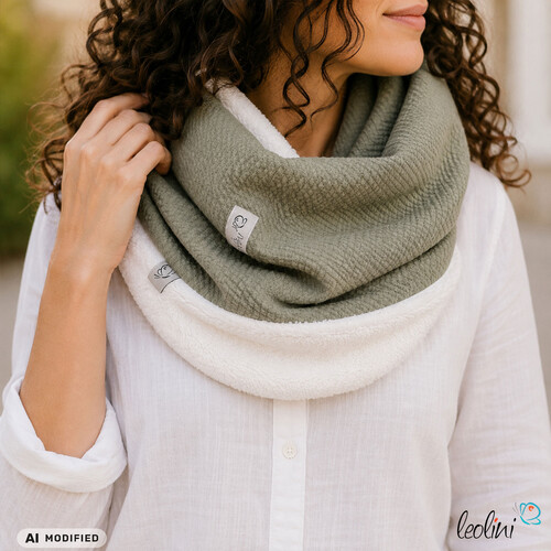 Handgefertigter Damen Schlauchschal Loop – Beidseitig tragbar mit Wellnessfleece & Mini-Zopfmuster Jersey | OLIV