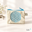 Schlüsseltascherl mit Karabiner | Geldtasche mini | mit Stickerei BLUME DES LEBENS TÜRKIS handgefertigt