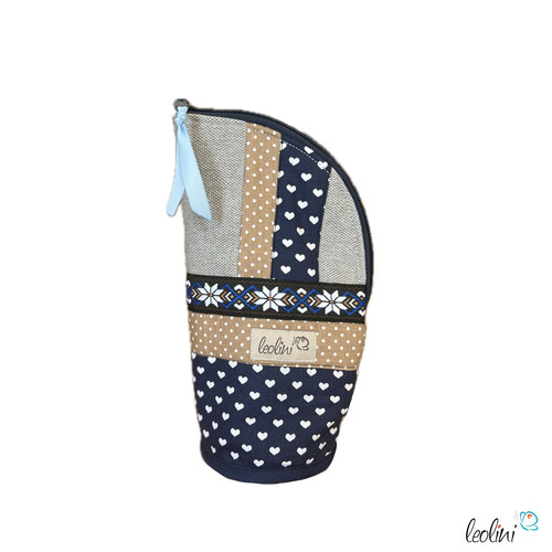Stehende Stiftetasche Leo | Federpennal Federmäppchen BOHO WEBBAND DUNKELBLAU | personalisierbar mit NamenLeoliniStehende Stiftetaschen LEO