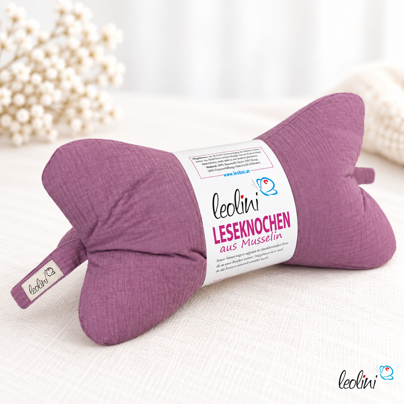 Leseknochen MUSSELIN in LAVENDEL VIOLETT | personalisierbar mit StickereiLeoliniMusselin Leseknochen unifarben