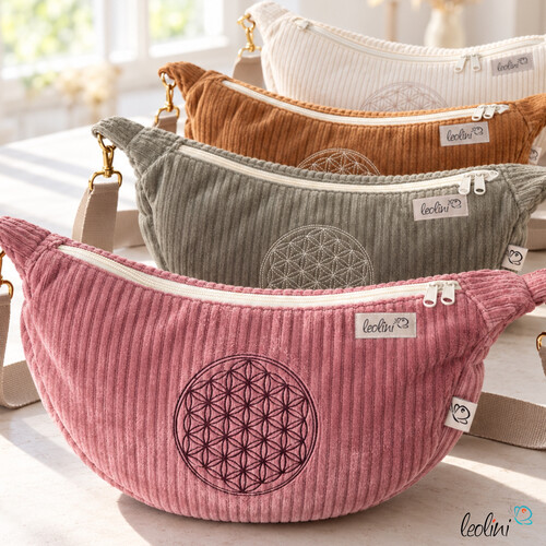 Moon Bag  Schultertasche mit Blume-des-Lebens-Stickerei
