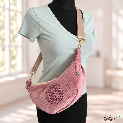 LeoliniMoon Bag Luna ALTROSA | Halbmondtasche | handgefertigte Schultertasche mit Blume-des-Lebens-StickereiLeoliniTaschen mit Stickerei und Basic Taschen