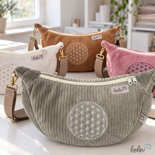 Moon Bag  Schultertasche mit Blume-des-Lebens-Stickerei