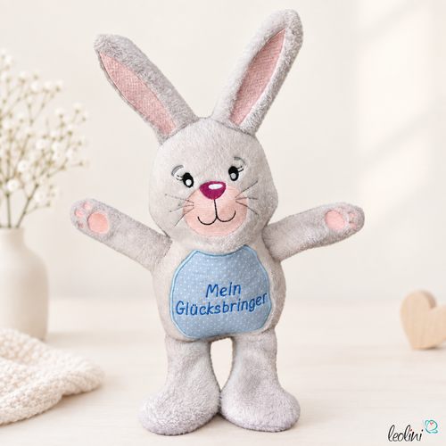 Kuscheltier HASE GÜCKSI in BLAU | Mein Glücksbringer | personalisierbar mit Name
