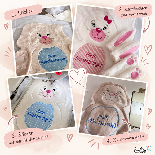 Kuscheltier HASE GÜCKSI in ROSA | Mein Glücksbringer | personalisierbar mit NameLeoliniKuscheltiere