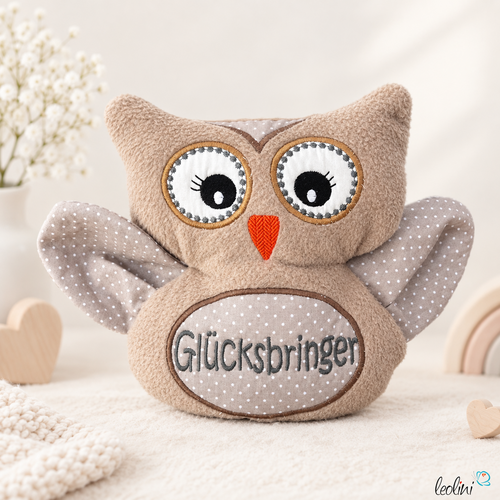 Kuscheltier EULE LEO in beige | Glücksbringer Eule | personalisierbar mit Name