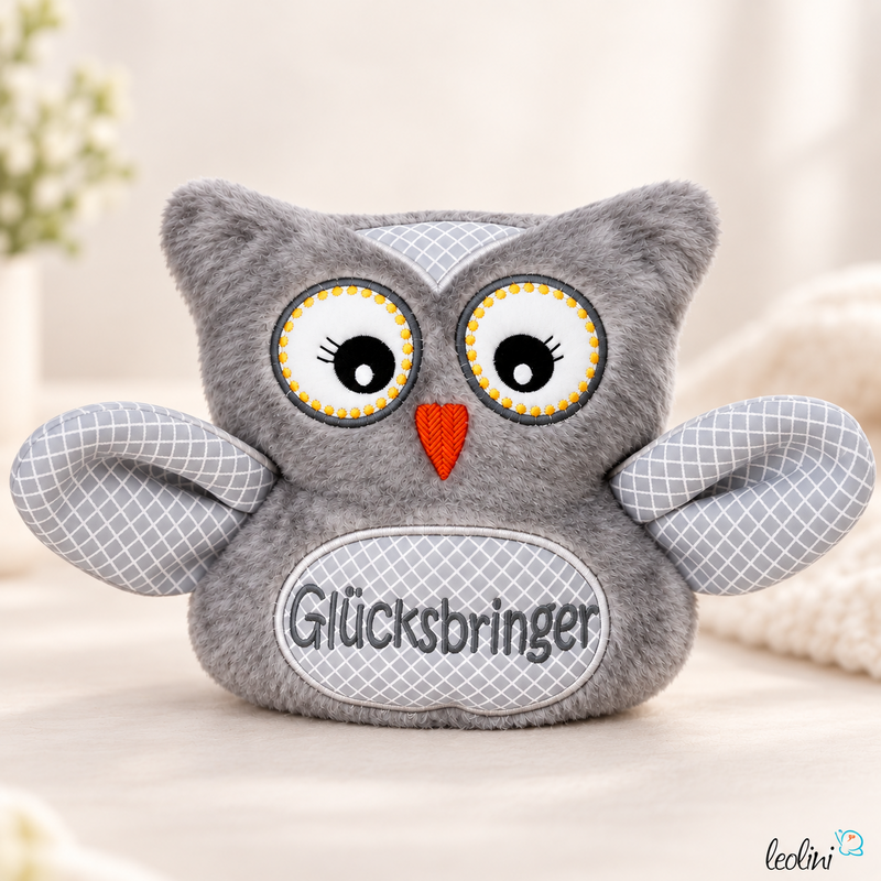 LeoliniKuscheltier EULE LEO in grau | Glücksbringer Eule | personalisierbar mit NameLeoliniKuscheltiere