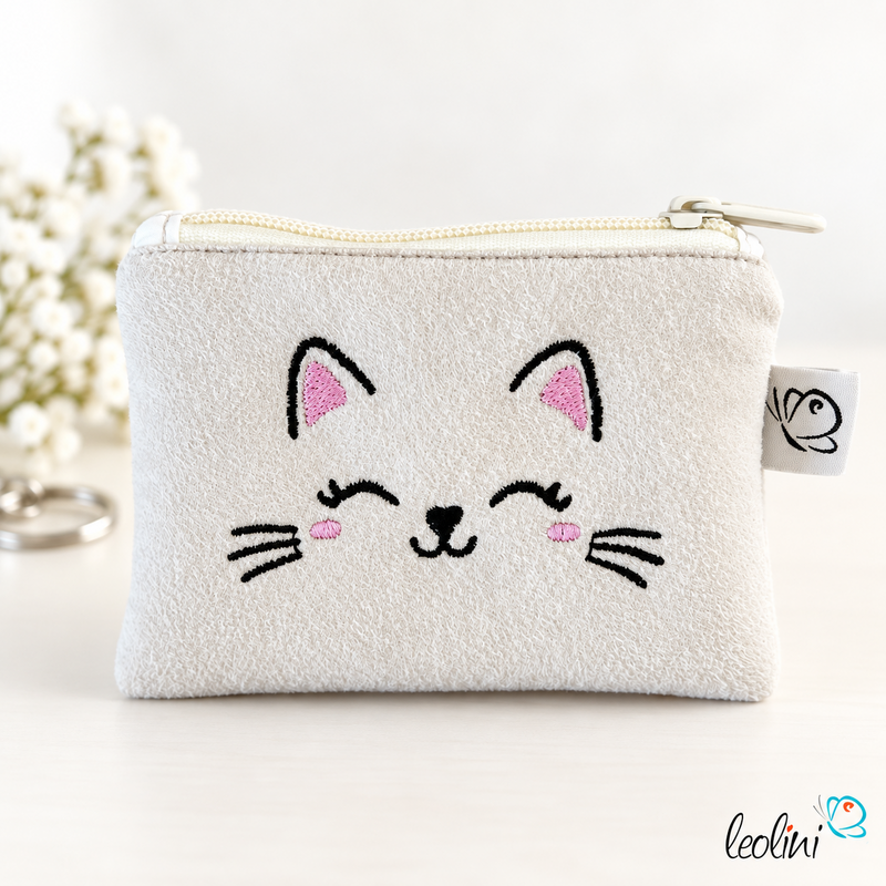 Schlüsseltascherl mit Karabiner | Geldtasche mini | mit Stickerei KÄTZCHEN handgefertigtLeoliniSchlüsseltascherl