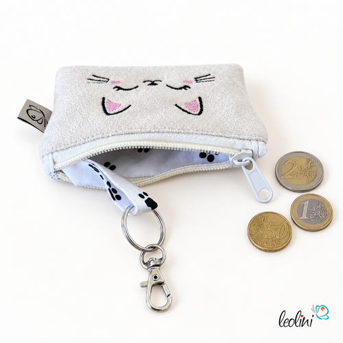Schlüsseltascherl mit Karabiner | Geldtasche mini | mit Stickerei KÄTZCHEN handgefertigtLeoliniSchlüsseltascherl