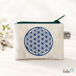 LeoliniSchlüsseltascherl mit Karabiner BLUME DES LEBENS BLAU | Geldtasche mini | mit Stickerei handgefertigtLeoliniSchlüsseltascherl