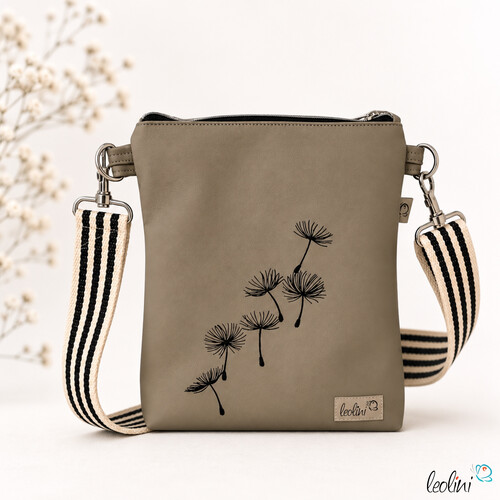 Kleine Umhängetasche Taupe mit gemustertem Gurtband