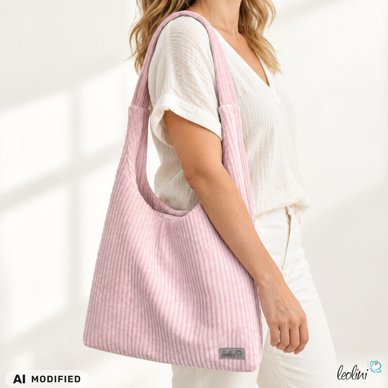 LeoliniTaschen mit Stickerei und Basic TaschenHobo Bag aus Breitcord in ROSA – handgemachte Trendtasche - auch als SetLeolini