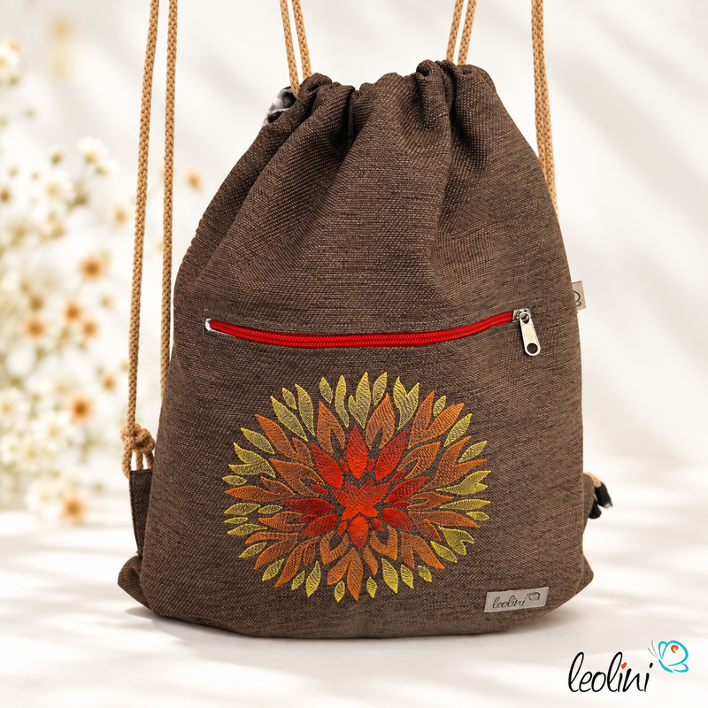 LeoliniSportbeutel | Turnbeutel mit Stickerei CHRYSANTHEME | mit AußenfachLeoliniTaschen mit Stickerei und Basic Taschen