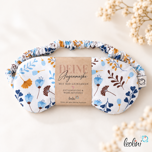 Augenmaske mit Leinsamen-Innenkissen | Schlafmaske mit waschbarem Bezug | STREUBLUMEN BLAU