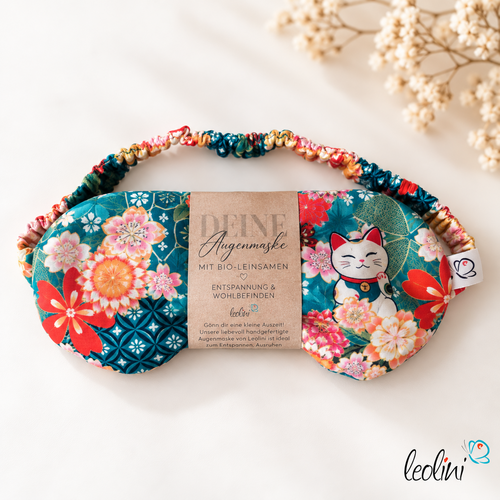 Augenmaske mit Leinsamen-Innenkissen | Schlafmaske mit waschbarem Bezug | LEBENSBLUME DESIGN BUNT