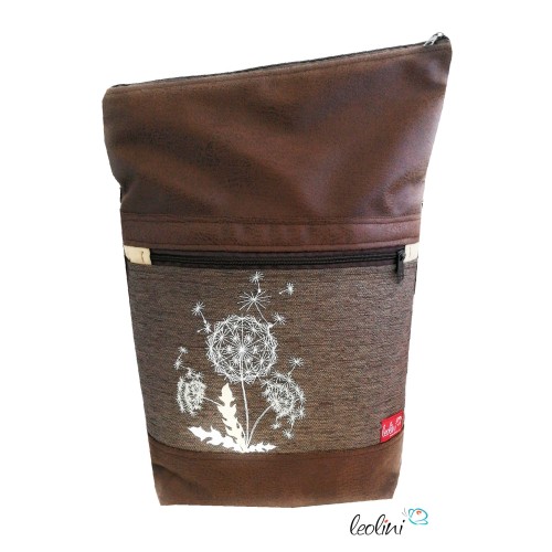 Foldover Tasche Pusteblumen Stickerei - Umhängetasche braunes Antiklederimitat Leolini - 4