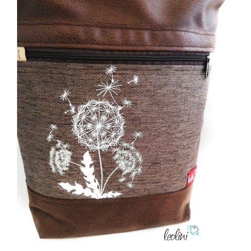 Foldover Tasche Pusteblumen Stickerei - Umhängetasche braunes Antiklederimitat Leolini - 5