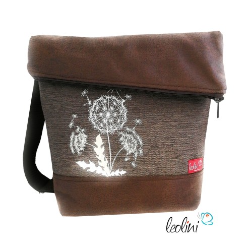 Foldover Tasche Pusteblumen Stickerei - Umhängetasche braunes Antiklederimitat Leolini - 3