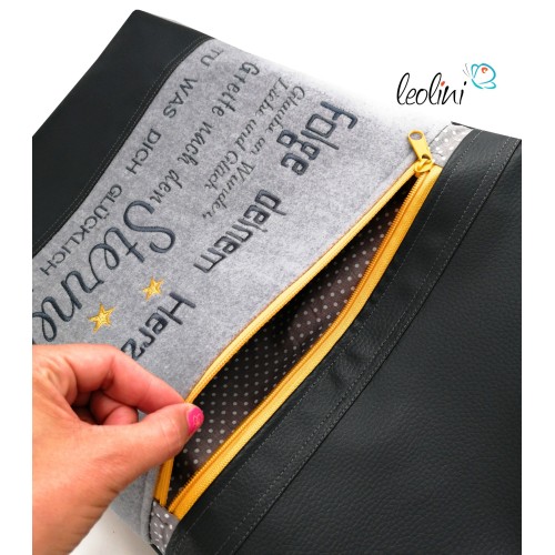Foldover Tasche Spruch Stickerei Greif nach den Sternen  - handgemachte Kunstledertasche Leolini - 2