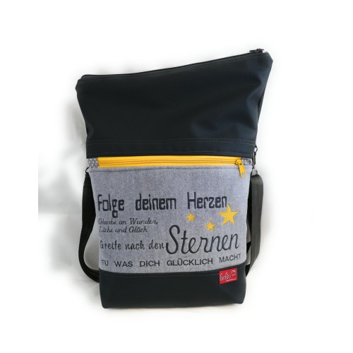 Foldover Tasche Spruch Stickerei Greif nach den Sternen  - handgemachte Kunstledertasche Leolini - 4