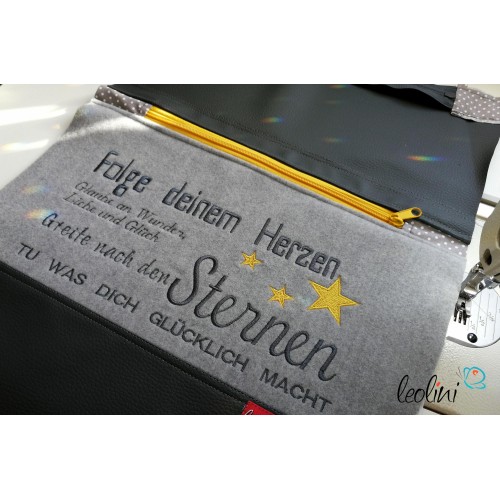 Foldover Tasche Spruch Stickerei Greif nach den Sternen  - handgemachte Kunstledertasche Leolini - 8