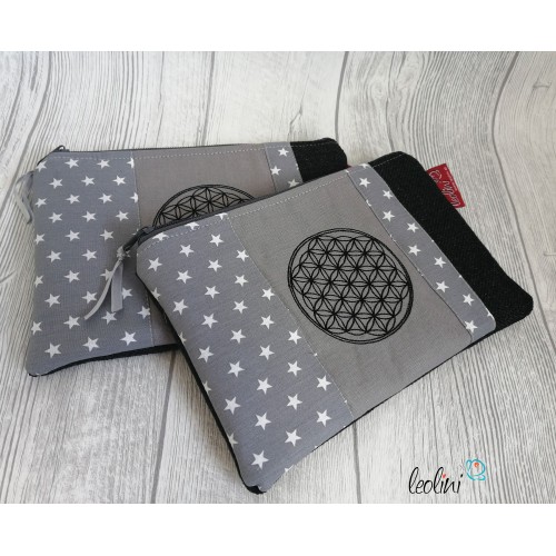 Schminktasche Blume des Lebens | Zipptasche grau Leolini - 6