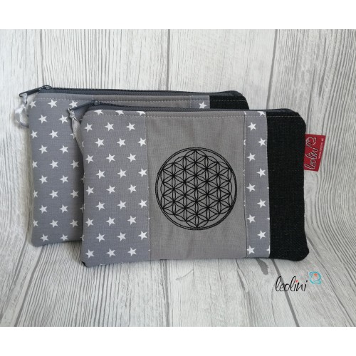 Schminktasche Blume des Lebens | Zipptasche grau Leolini - 7