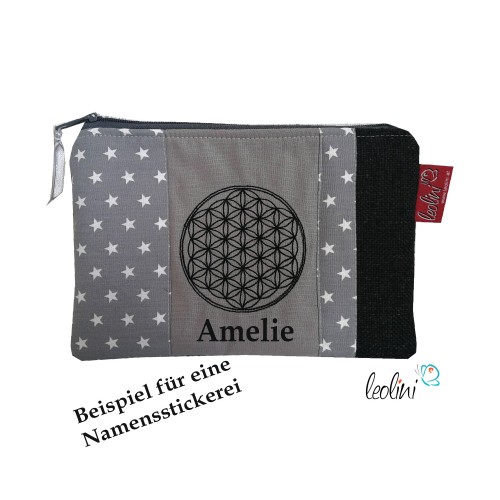 Schminktasche Blume des Lebens | Zipptasche grau Leolini - 3
