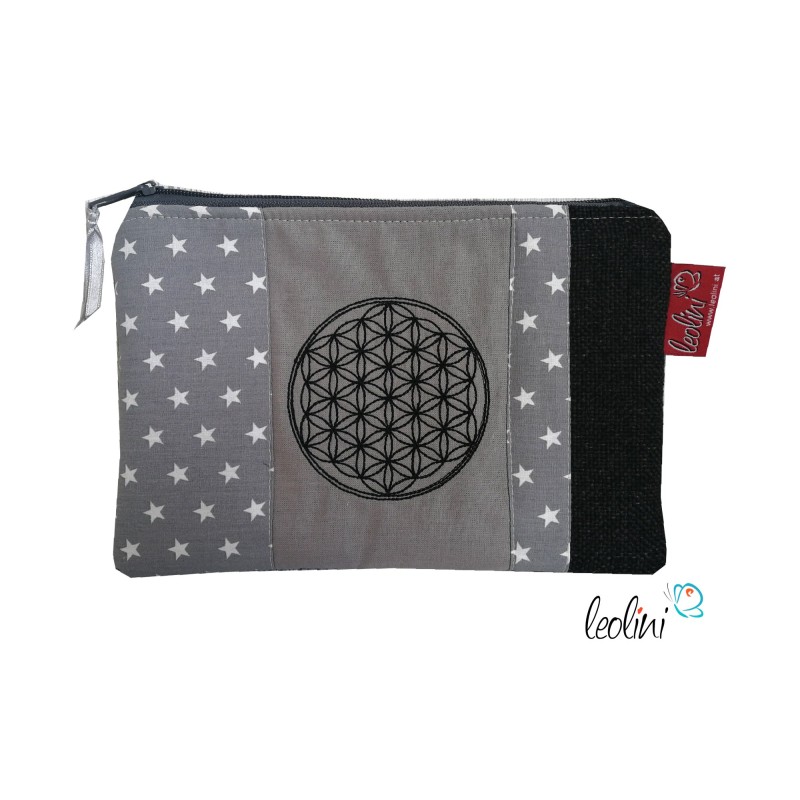 Schminktasche Blume des Lebens | Zipptasche grau Leolini - 1