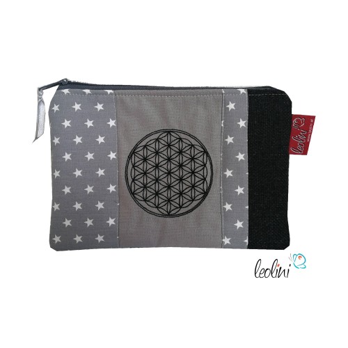 Schminktasche Allzwecktasche Blume des Lebens | Zipptasche grau