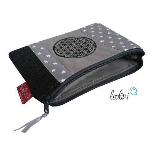 Schminktasche Blume des Lebens | Zipptasche grau Leolini - 2
