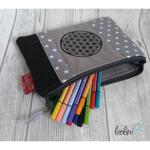 Schminktasche Blume des Lebens | Zipptasche grau Leolini - 5