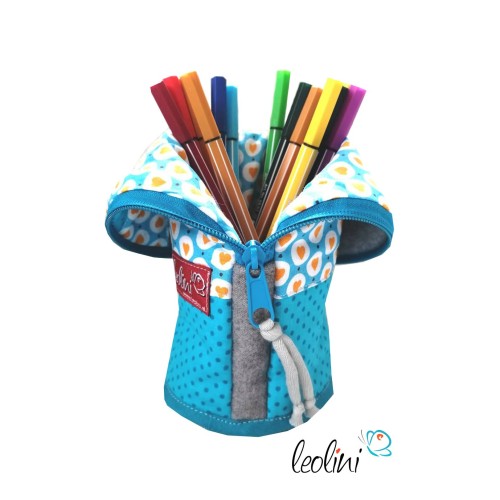 Stehende Stiftetasche Leo | Federpennal türkise Herzen personalisierbar Leolini - 2