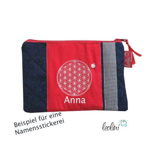 Schminktasche Blume des Lebens | Zipptasche rot Leolini - 2