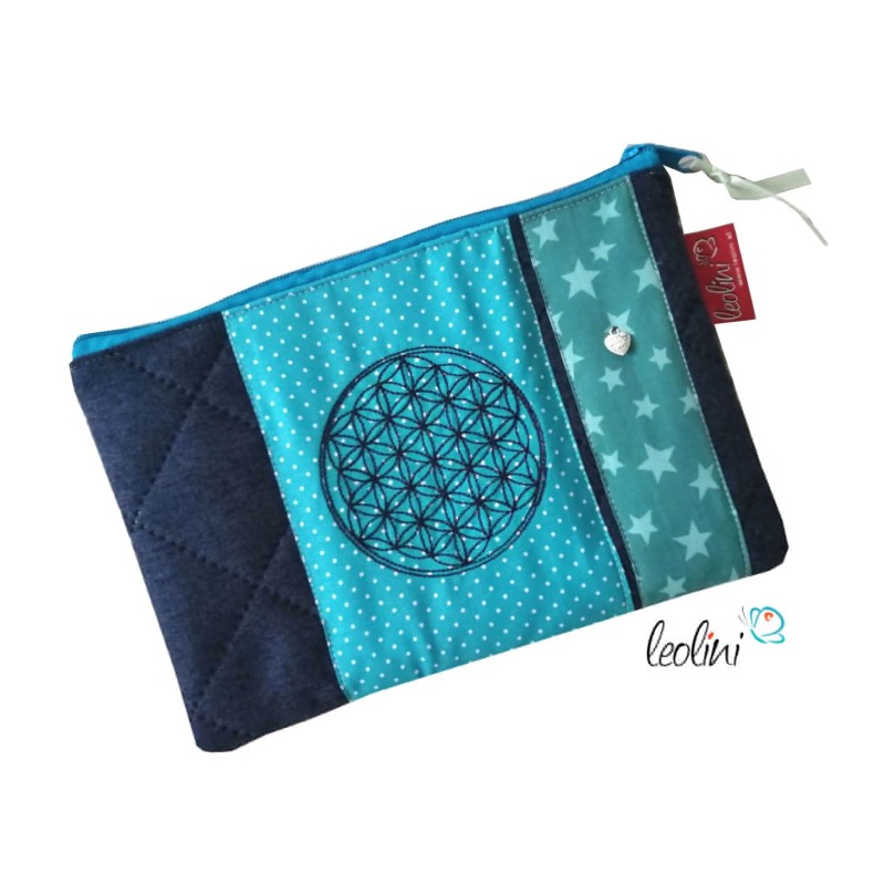 Schminktasche | Zipptasche Blume des Lebens türkis Leolini - 1
