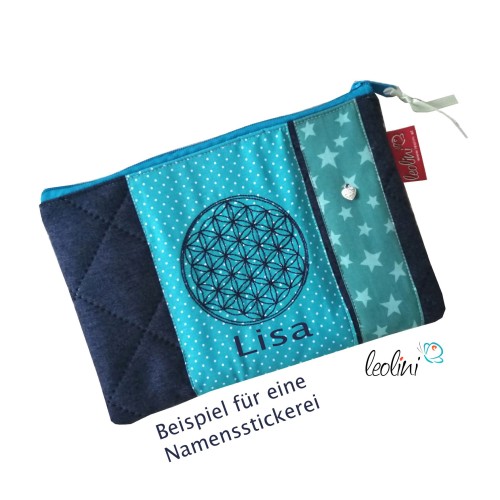 Schminktasche | Zipptasche Blume des Lebens türkis Leolini - 4