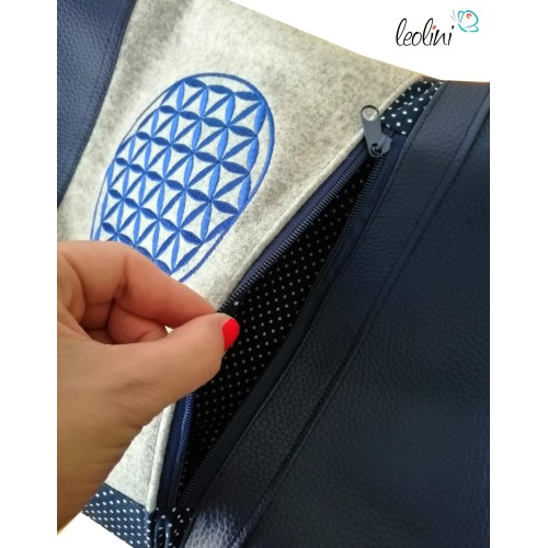Foldover Tasche Blume des Lebens | Stickerei mit Charmanhänger - marine Leolini - 3