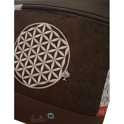 Foldover Tasche mit Blume des Lebens Stickerei mit Charmanhänger - dunkelbraun Leolini - 5